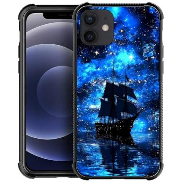 Imagem de CARLOCA Capa compatível com iPhone 12 12 Pro para meninas e meninos, capa rígida, proteção à prova de choque, TPU antiderrapante, para iPhone 12 12 Pro, estampa moderna, navio pirata, navegação azul