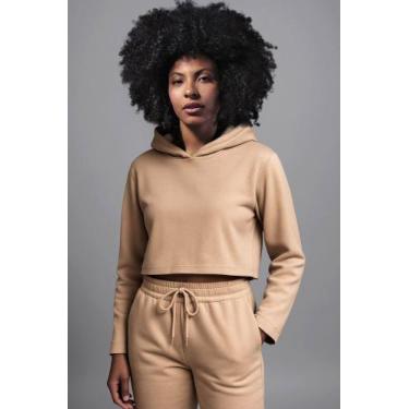 Imagem de Kit Moletom Feminino velken blusa Cropped e calça jogger, Bege, G