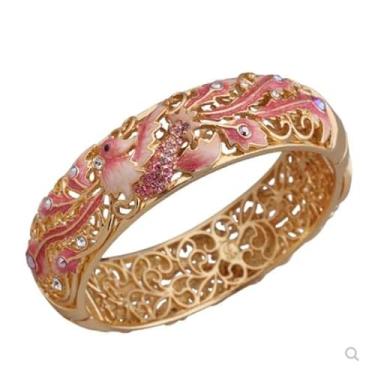 Imagem de Only My Live Home Pulseiras Fênix de Strass Multicoloridas Cloisonne Acessórios Esmaltadas Animal Primavera Articulada Punho Dourado Aberto Joias Femininas, diameter 2.28 inch (5.8cm) about, Strass