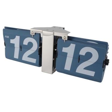 Imagem de Zhjvihx Relógio de Flip Automático, Parede Pendurada Em PVC Digital Flip Down Clock Bateria Vintage Alimentada para Office (Suporte de prata e flip azul)