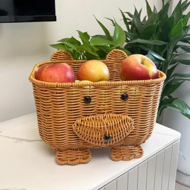 Imagem de Linda cesta de vime quadrada de armazenamento de mesa com design de urso organizador de brinquedos multiuso durável ecológico (tamanho pequeno)