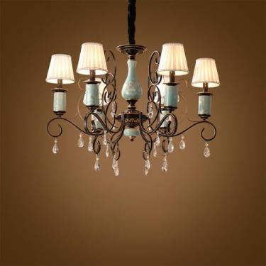 Imagem de OUFULA Lustre retrô americano LED Europeu Luxo Sala de Estar Restaurante Quarto Estudo Villa Hotel Café Lâmpada Pendente (C 6 Luzes)