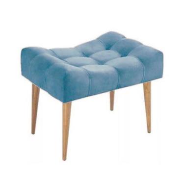 Imagem de Puff banqueta retangular turquesa pé palito com detalhe em costura - R