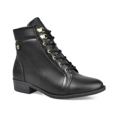 Imagem de Coturno Modare Casual Cano Curto Salto Baixo Cadarços Feminino Preto, 