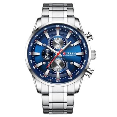 Imagem de Relógio Masculino 8351 Analógico Cronógrafo Funcional Original Grande Data Dia Ponteiro Luminoso (Prata e Azul)