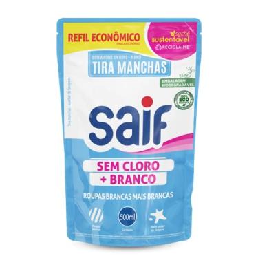 Imagem de Saif Tira Manchas Sem Cloro Mais Branco Sachê 500Ml Removedor De Manchas De Roupas Brancas Azul Mais Poderoso Na Remoção De Manchas Roupas Brancas Mais Brancas Embalagem Econômica