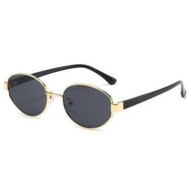 Imagem de Óculos de sol retrô oval feminino, óculos de sol de metal da moda, masculino, para áreas externas, decorativo, proteção solar UV400, dourado, 152 mm