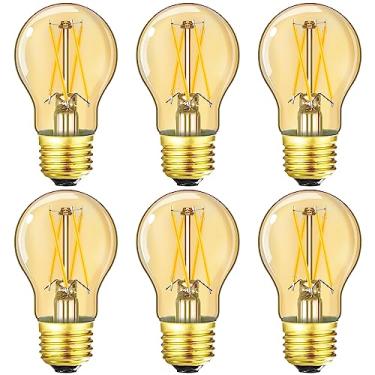 Imagem de LEOOLS Lâmpada LED âmbar regulável E26 6W igual a 60 watts vintage lâmpada LED Edison AC120V 2700K A15 lâmpada LED para ventilador de teto, lâmpada de geladeira 600LM pacote com 6