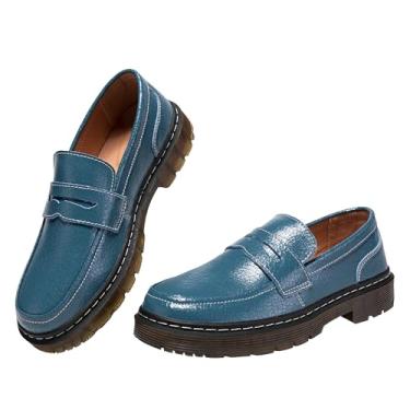 Imagem de CLAKBLRG Mocassins femininos clássicos Penny mocassins femininos modernos para dirigir mocassins femininos, Azul (Azure-croco), 35