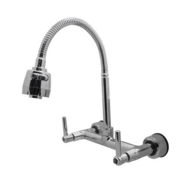 Imagem de Torneira Misturador Cozinha Gourmet Tubo ível Cromado 2 Jato Parede Me