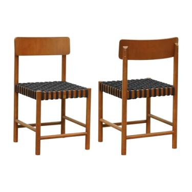 Imagem de Kit 2 Cadeiras Amber Madeira Maciça - Amêndoa - Trançado Corda na cor Preta