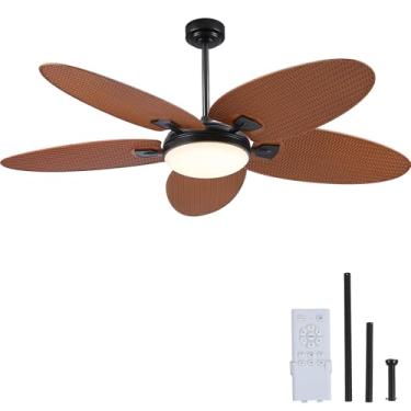 Imagem de PHORUS Ventiladores de teto grandes de folha de palmeira à prova d'água de 157,5 cm com luzes e controle remoto, ventiladores de teto tropicais úmidos para pátios varanda gazebo pérgula, 6 velocidades