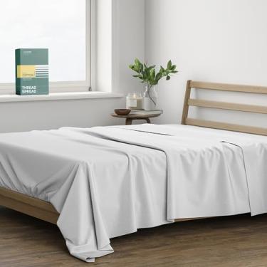 Imagem de THREAD SPREAD Lençol de cima 100% algodão orgânico percal tamanho casal - 1 lençol de cima, cinza claro - roupa de cama nítida, legal e forte, lençóis de cima para quem dorme quente, lençóis de luxo