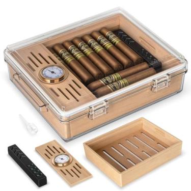 Imagem de Humidor de charutos AWOTE acrílico com bandeja de madeira de cedro 20-
