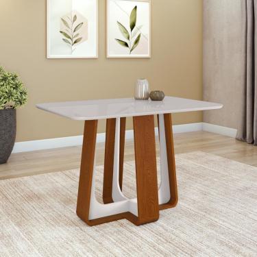 Imagem de Mesa de Jantar Retangular  4 Lugares 120 Tampo MDF/Vidro Easy Pop Frassino/off White