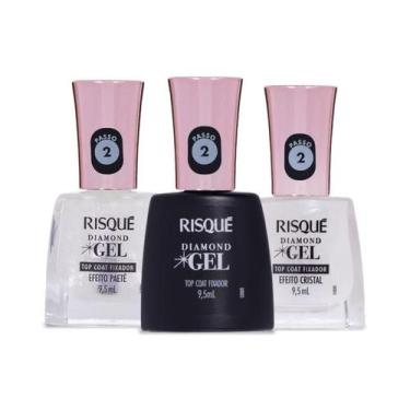 Imagem de Kit Risqué Diamond Gel 3 Top Coats  Efeito Cristal, Efeito Paetê e Top