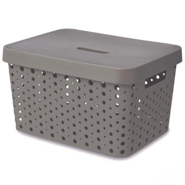 Imagem de Cesto Organizador com Tampa Caixa Organizadora de Plástico Multiuso Cesta Organizadora para Armazenamento Caixas Organizadoras(Cinza-Escuro com Tampa)