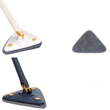 Imagem de Esfregao Branco ou Azul Aleatório com 4 pano Triangulo Mop De Limpeza AjustavelGiratoria 360°(Kit 4 pano (sem Esfregao))