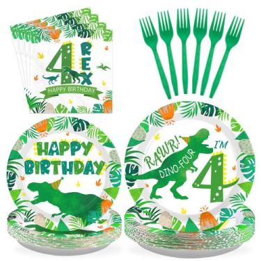 Imagem de Conjunto de talheres de festa, dinossauro grenciano de 4º aniversário 