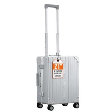 Imagem de Aleon 21” Aluminum International Carry-On Hardside Luggage – Luxury Hard Shell Suitcase with Spinner Wheels, TSA Locks, Aircraft Grade Durability (Platinum)