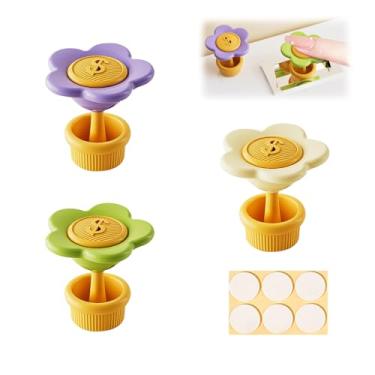 Imagem de MIUPOO Empurrador de botão de vaso sanitário, acessórios de elevador de tampa de vaso sanitário, empurrador de botão de vaso sanitário para proteção de unhas, difusor de aroma em forma de flor