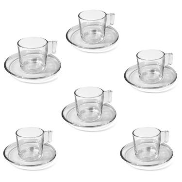 Imagem de Conjunto de Xícaras e Pires Em Vidro Transparente para Café 60ml