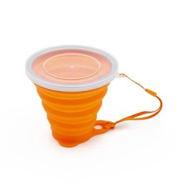Imagem de Copo Silicone Dobrável Retrátil Borda de Inox Com Tampa 270ml Ecológico Reutilizável Fino Bolso (Laranja)