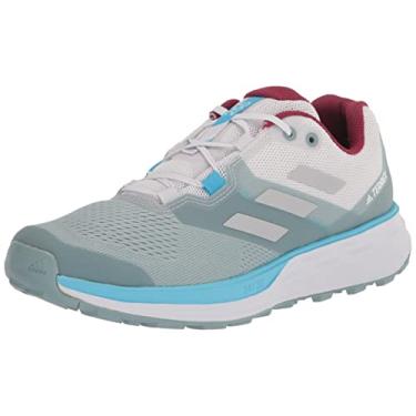 Imagem de adidas Tênis de corrida feminino Terrex Two Flow Trail, Magia cinza/branco/Sky Rush, 7.5