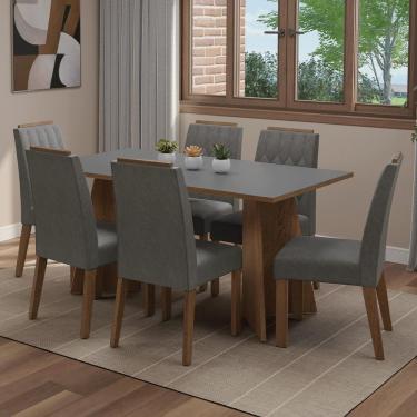 Imagem de Conjunto Sala De Jantar Tampo De Madeira 6 Cadeiras Rustic/cinza/silver Leon Madesa