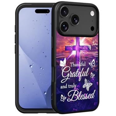 Imagem de FQTBCEARI Capa para iPhone 17 Pro, capa de silicone fina com [forro de microfibra macio antiarranhões] Capa protetora à prova de choque para iPhone 17 Pro, citação inspiradora Thankful Grateful and