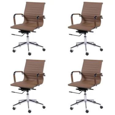 Imagem de Kit 4 Cadeiras para Escritório Diretor Esteirinha com Relax Sintético 3301 Or Design Caramelo