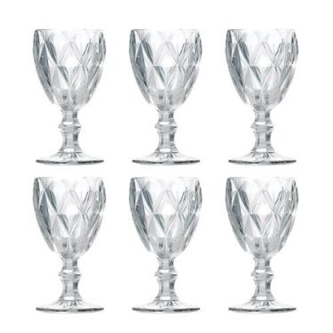 Imagem de Jogo 6 Taças de Vidro Cor Transparente Diamante Clear p/ Água Vinho Cl