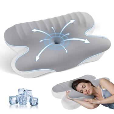 Imagem de JINXIA Travesseiro de pescoço cervical, almofadas de espuma viscoelástica para dormir, travesseiro ortopédico ergonômico de suporte de pescoço, travesseiro refrescante com fronha removível para dormir