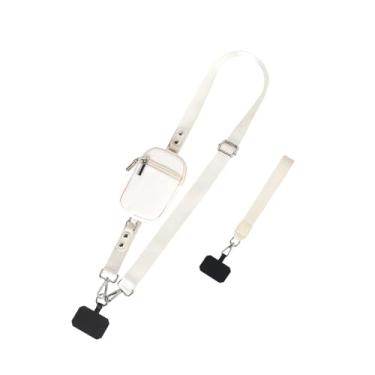 Imagem de predolo Cordão de metal para celular com clipes para a maioria dos smartphones, alça transversal para celular com carteira para viagens ao ar livre, Branco
