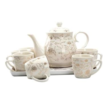 Imagem de Conjunto de chá, conjunto de chávenas de café, conjunto de chávenas de chá de 8 peças, xícaras e bandejas, chá da tarde, utensílios para bebidas, conjunto de café, porcelana, café, chá, serviço