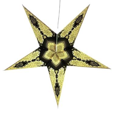 Imagem de YEPSIO Abajur de lanterna, papel estrela, persiana, grande, 60 cm, decorações de pendurar para Natal, casamento, decoração de casa, festa de aniversário, dobrável, estrela de 5 pontas (glitter B; ack