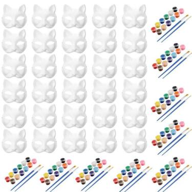 Imagem de Kit de pintura de máscara de gato RQPQBO 30 unidades com tintas e pinc