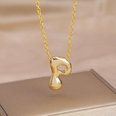 Imagem de 1 colar de letra A-Z com acabamento brilhante banhado a prata para mulheres, joia fina, presente para mamãe, 45+5cm, Cobre, Sem Pedra Preciosa