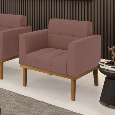 Imagem de Poltrona Decorativa Pés Fixo Em Madeira Castanho Veludo Rose