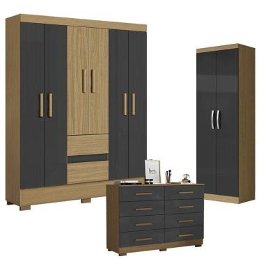 Imagem de Guarda Roupa Casal Coimbra 2005138 Com Armário Multiuso New 2000192 E Cômoda 2014148 Atacama Grafite - Aramóveis