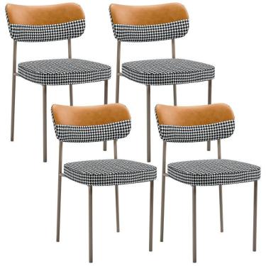 Imagem de Kit 04 Cadeiras Decorativa Para Sala De Jantar Melina Base Arena L02 Faixa Couríssimo Whisky Pied Poule