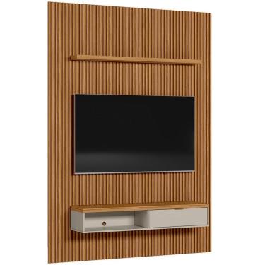 Imagem de Painel Ripado Para Tv 75 Pol Slats E Bancada Lisa 180x250cm L05 Nature Off White - Lyam Decor