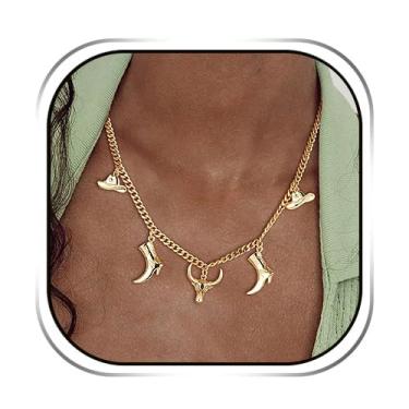 Imagem de HZMAN Colar feminino de corrente cubana ocidental, 50 cm de latão sólido, estilo caubói, joia banhada a ouro, Latão, Zircônia cúbica