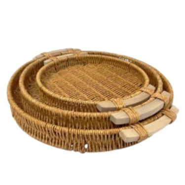 Imagem de Kit 3 Peças Bandejas Redondas em Madeira, Conjunto de Bandejas Decorativas