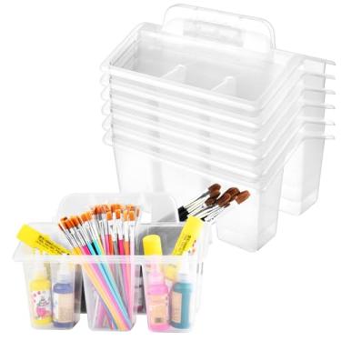 Imagem de NINU Cesto de armazenamento para sala de aula com alça, organizador de artesanato de escritório de artes plásticas, 4 compartimentos para crianças, lápis, giz de cera, marcador, material escolar