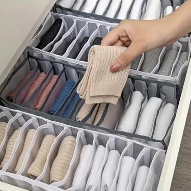 Imagem de Organizador de meias e roupas íntimas de 11 células – Divisor de gaveta de tecido dobrável, caixa de armazenamento cinza ajustável de 30,5 x 12,7 cm x 12,7 cm com células reforçadas, certificado