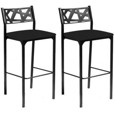 Imagem de Kit 02 Banquetas Alta Com Encosto Luiza Gourmet Para Balcão Cozinha Suede Preto - Aurora Line