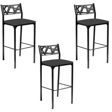 Imagem de Kit 03 Banquetas Alta Com Encosto Luiza Gourmet Para Balcão Cozinha Suede Cinza - Aurora Line