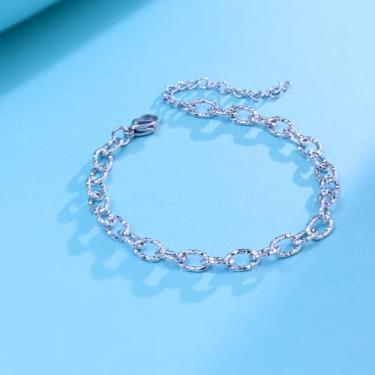 Imagem de Pulseiras femininas de aço inoxidável com elos martelados, One Size, Metal, Sem Pedra Preciosa