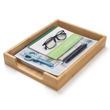 Imagem de Bandeja de madeira para cartas, bandeja de mesa de bambu, organizador de mesa de madeira para papéis, documentos, revistas, arquivos